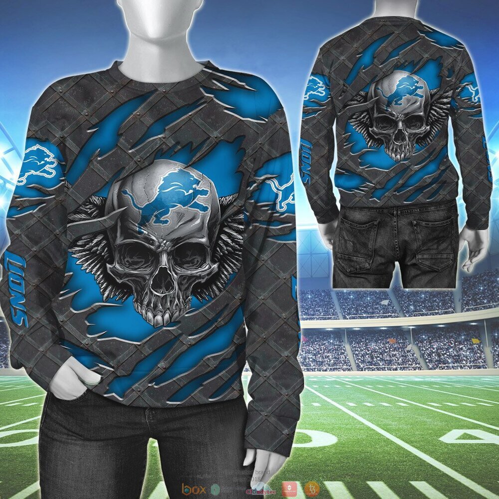 DETROIT LIONS WINGS SKULL 3D HOODIE