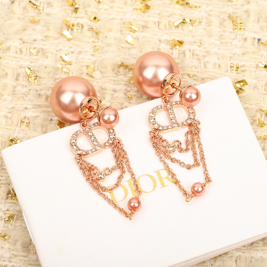 Dior triple tassel double bead earrings