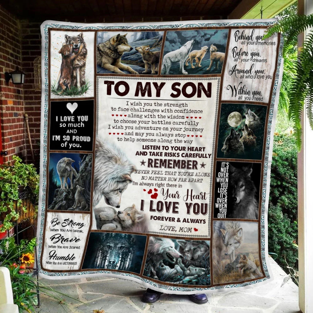 To My Son, I Wish You The Strength, Love Mom, Wolf Sofa Throw Blanket