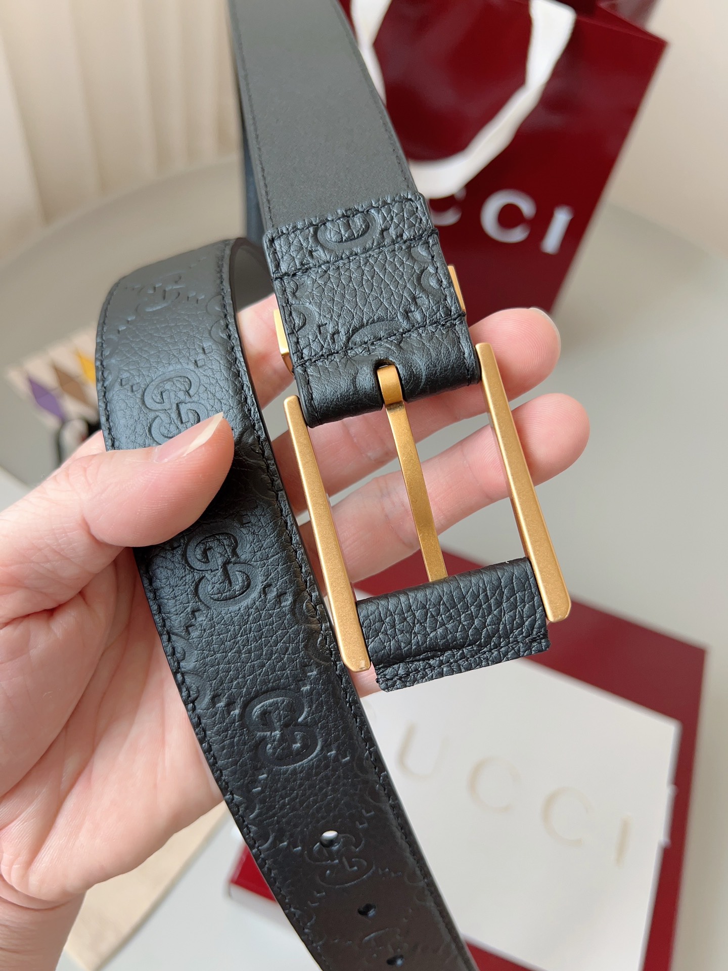 Gucci pin buckle printed leather belt 3.5cm wide
