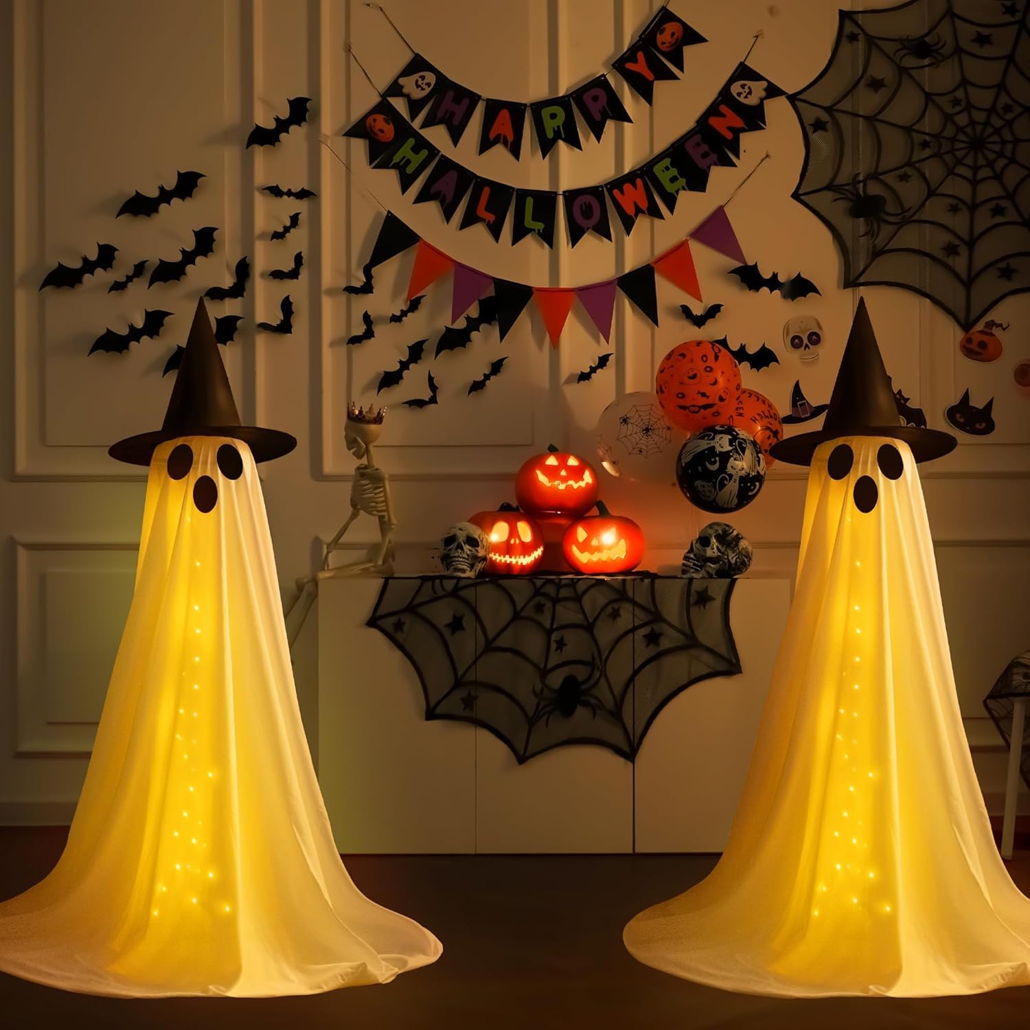 👻Sparkling Spooky Ghost Halloween Decoration-Cute ghost with Witch Hat