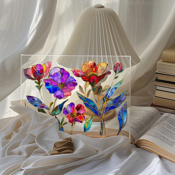 🌷🌼2024 NEW🌻🌺Painted Colorful Flower Pattern Decor With Wooden Base💖
