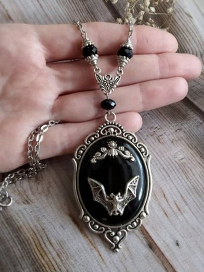 Women's Halloween Bat Black Jewel Necklace