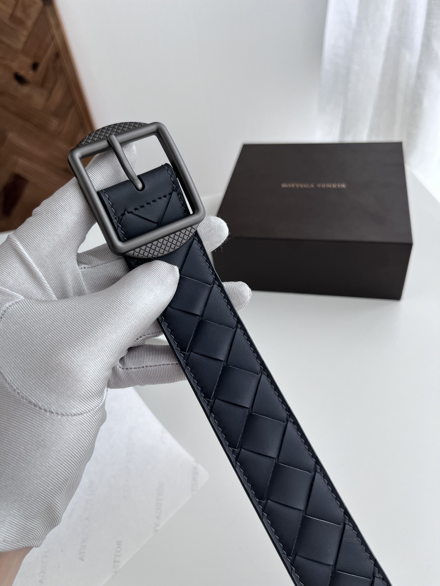 Bottega Veneta intreccio woven cowhide double-sided belt 3.5cm wide