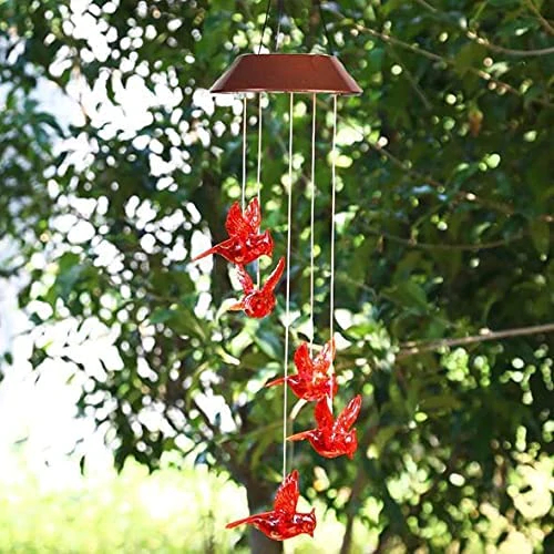 Solar Flame Bird Cardinal Wind Chime Light
