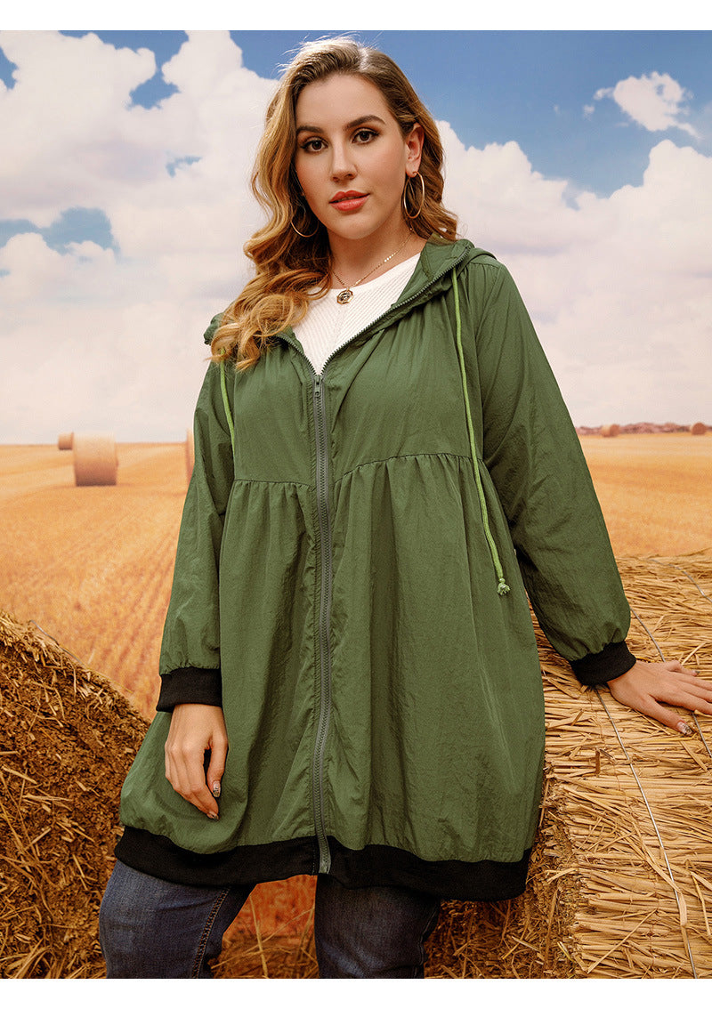 Plus Size Trench Coat Sweater Mid-Length Cardigan Hooded Coat Women All-Matching