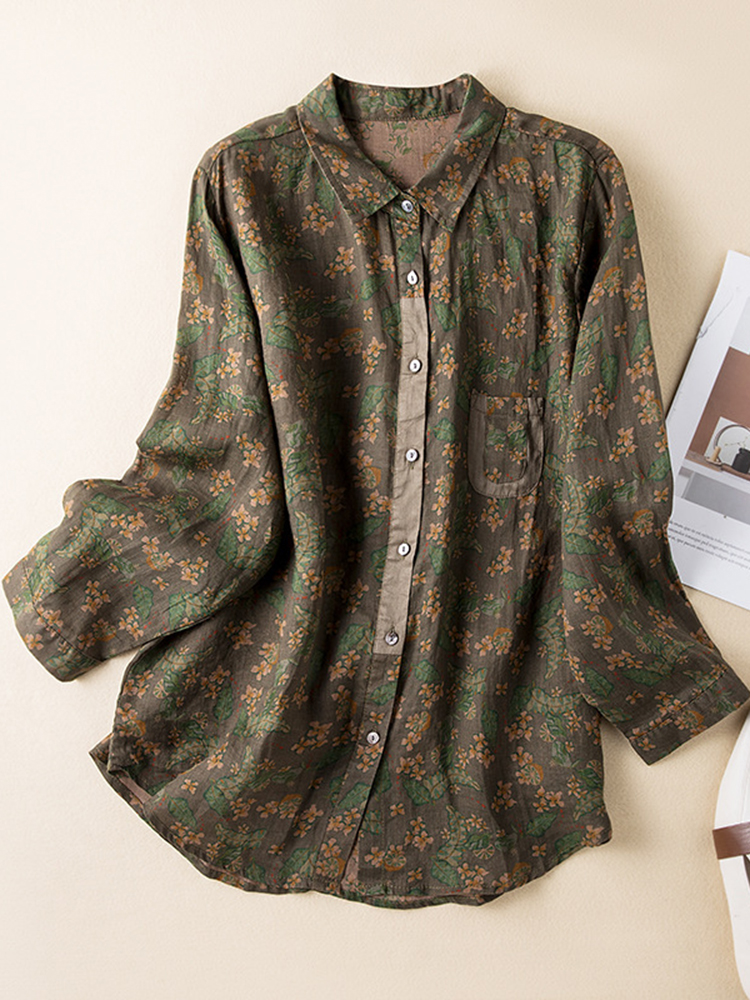 Vintage Floral Print Long Sleeve Shirt