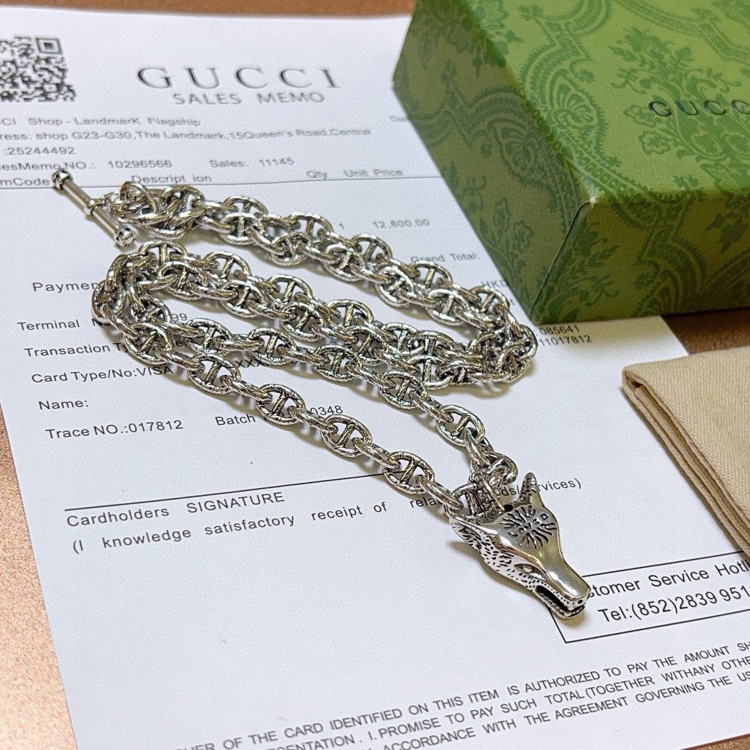 Gucci Anger Forest Series GG Chain Wolf Head Vintage Necklace