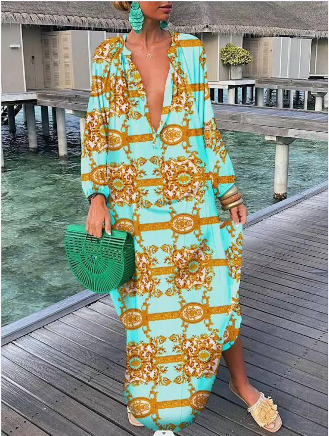👗👗Bohemian Fashion Printed V-Neck Wrap Maxi Dress (Summer Must-Have for Women)
