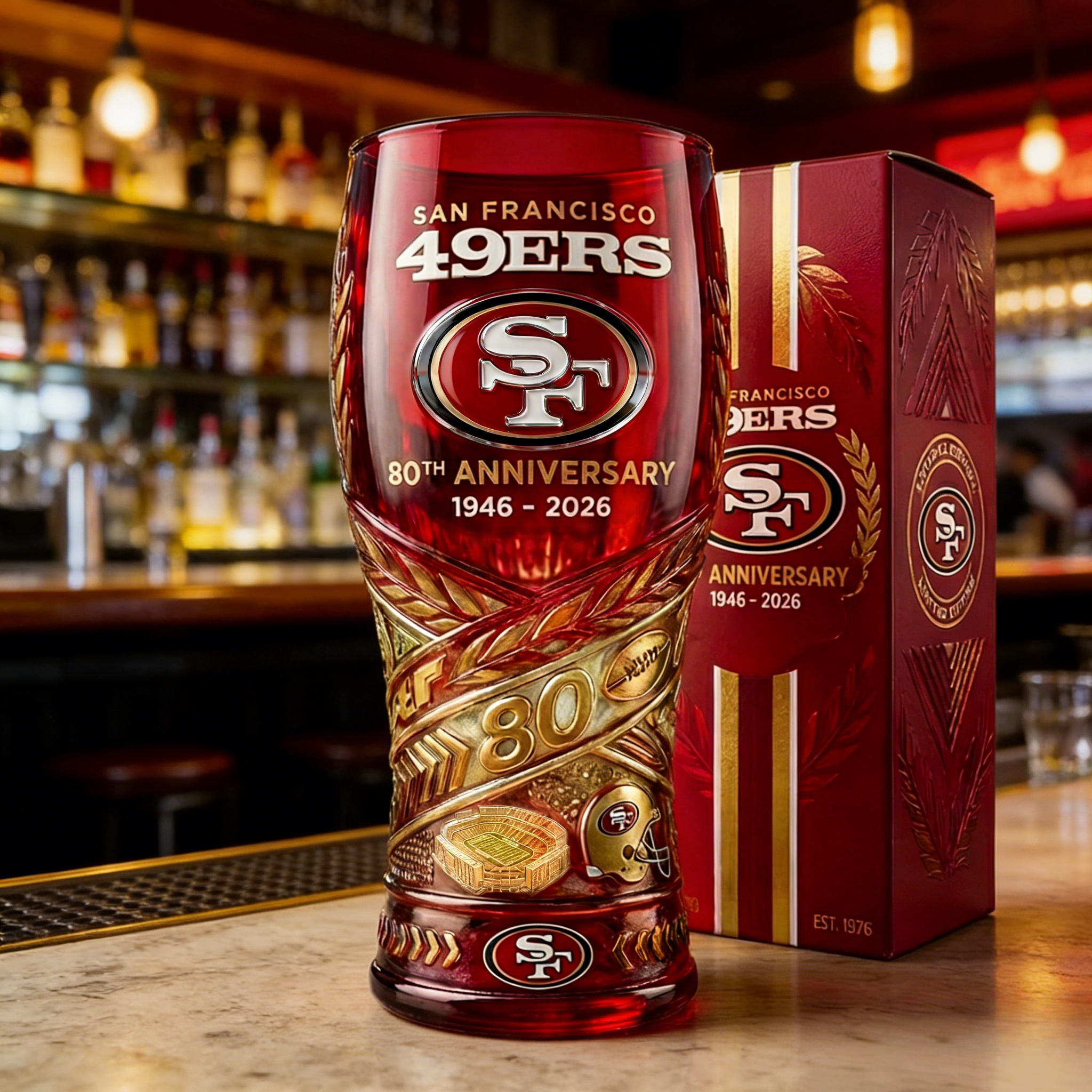 San Francisco 49ers 80th Anniversary Glass