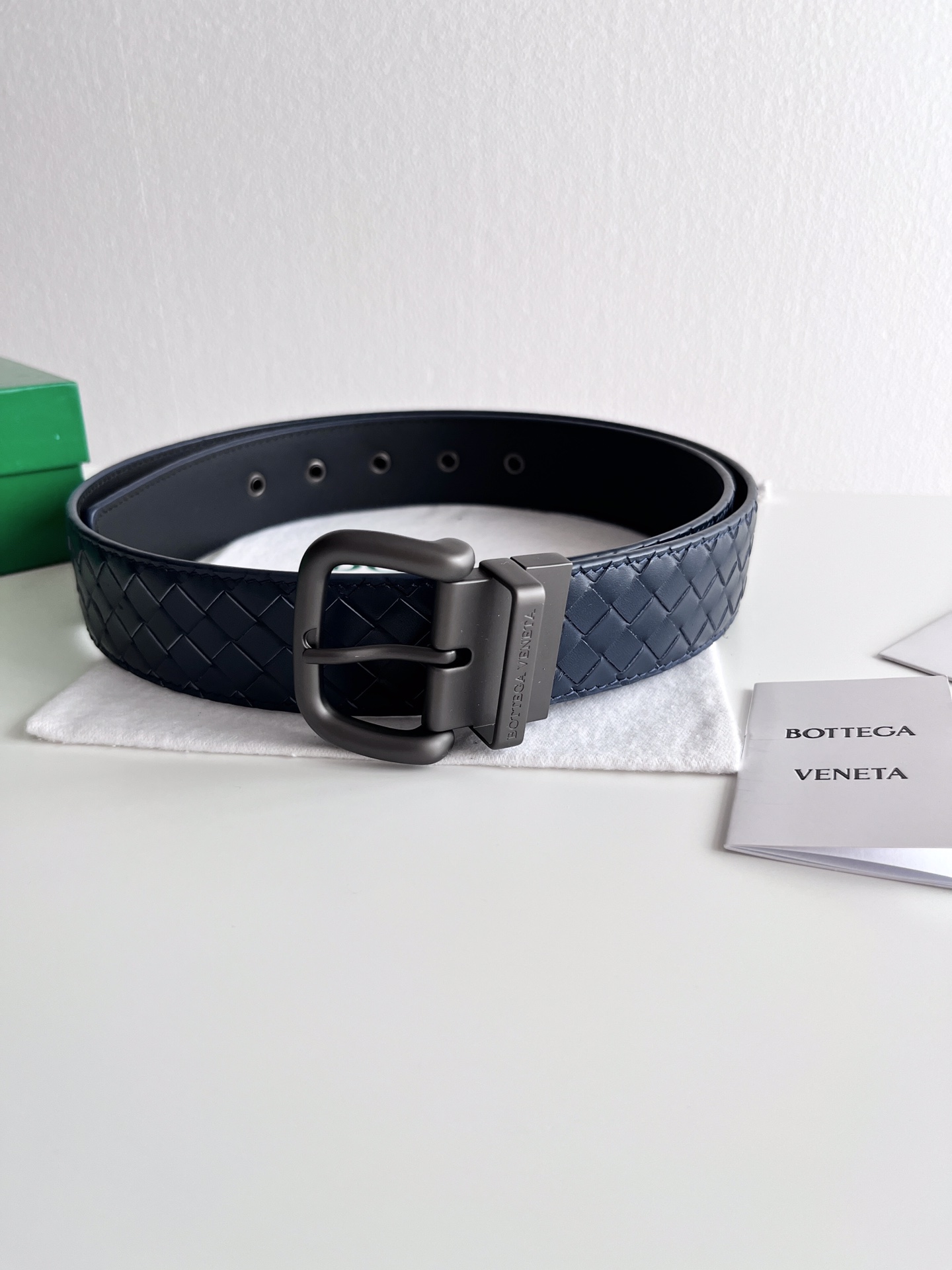 Bottega Veneta frosted pin buckle woven cowhide double-sided belt 4.0cm wide