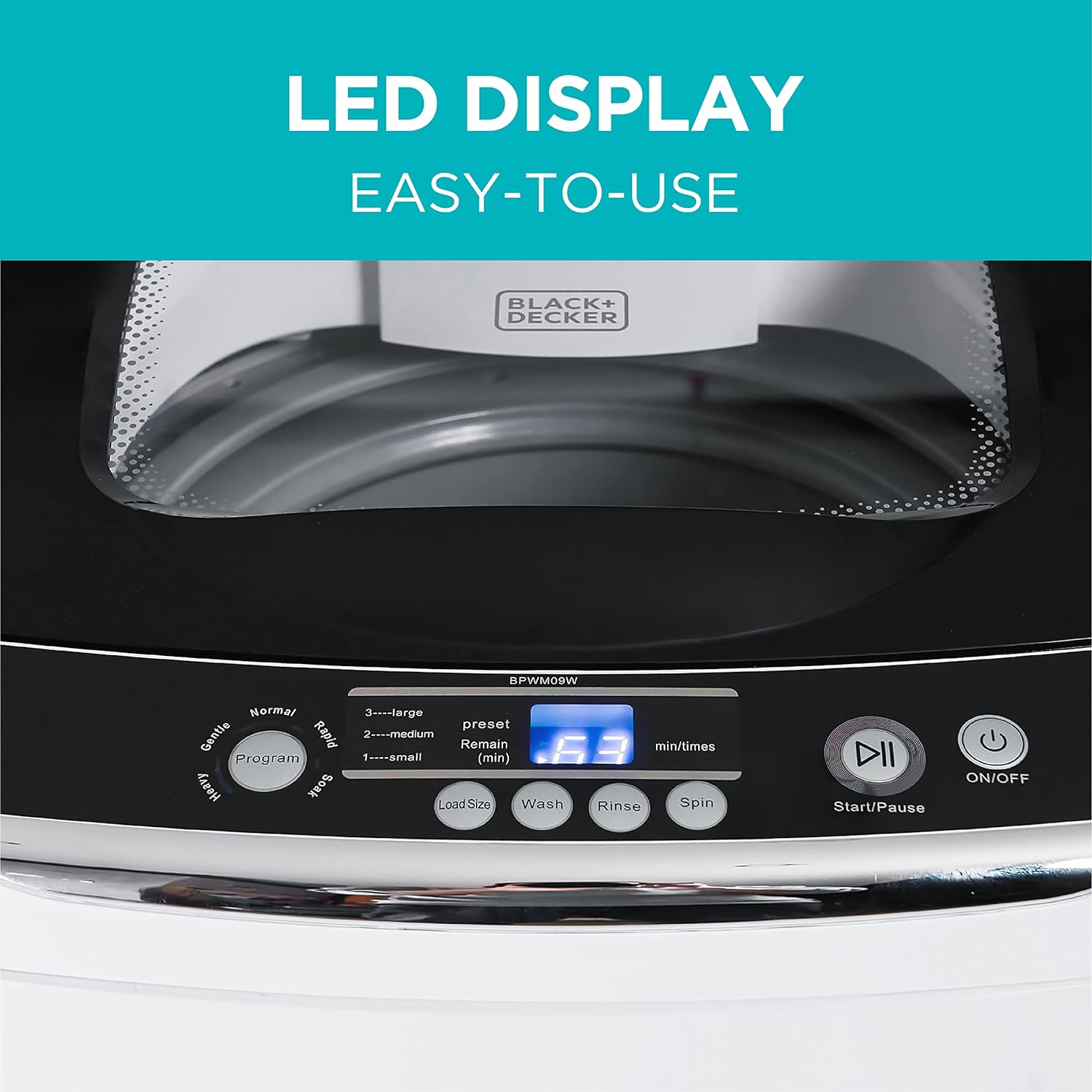 BLACK & DECKER Small Portable Washer 0.9 Cu. Ft. with Transparent Lid & LED Display