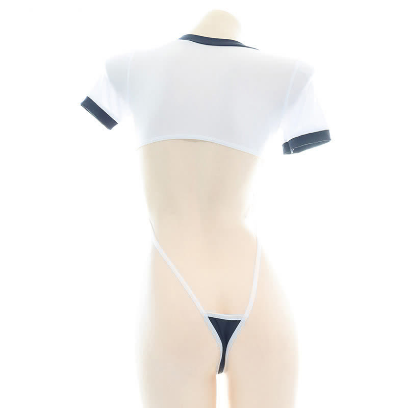 School Style Colorbock Lace Up One-piece Lingerie Set