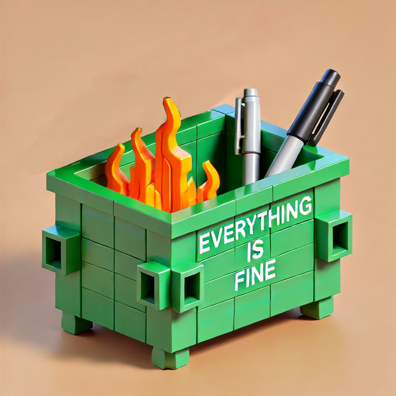 3D Block Puzzle Dumpster Fire Pencil Holder