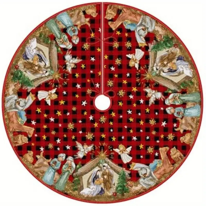 🎄What a Great Gift!🎅Nativity Christmas Tree Skirt, Jesus Christian Winter Holiday Tree Mat Decoration-Buy 2 Free Shipping