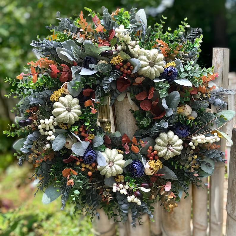 Autumn sale🎃White Pumpkins Ranunculus Wreath (48% discount)