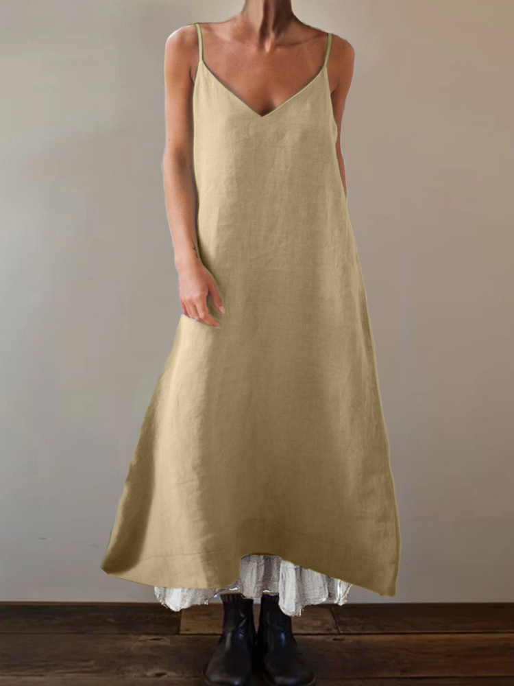 V Neck A Line Cami Pinafore Maxi Dress