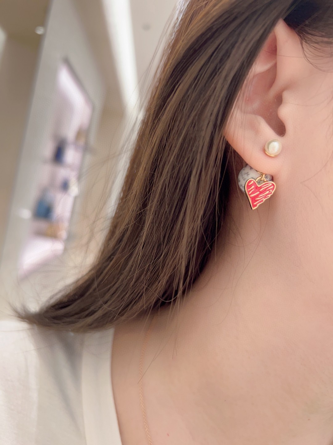 Dior Limited Edition Red Heart Letter Bead Earrings