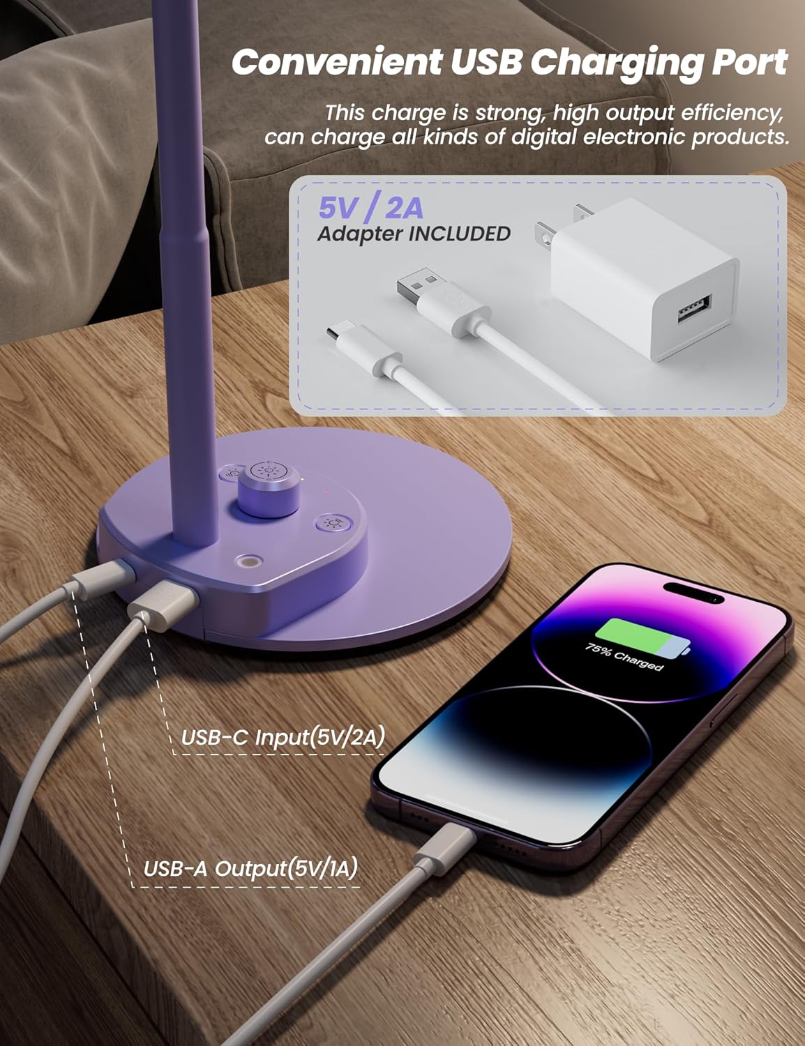 BOHON LED Desk Lamp with USB Charging Port 3 Color Modes Dimmable Reading Light Intelligent Induction Auto Dimming Task Lamp Flexible Gooseneck Table Lamp for Bedside Office, AC Adapter Include