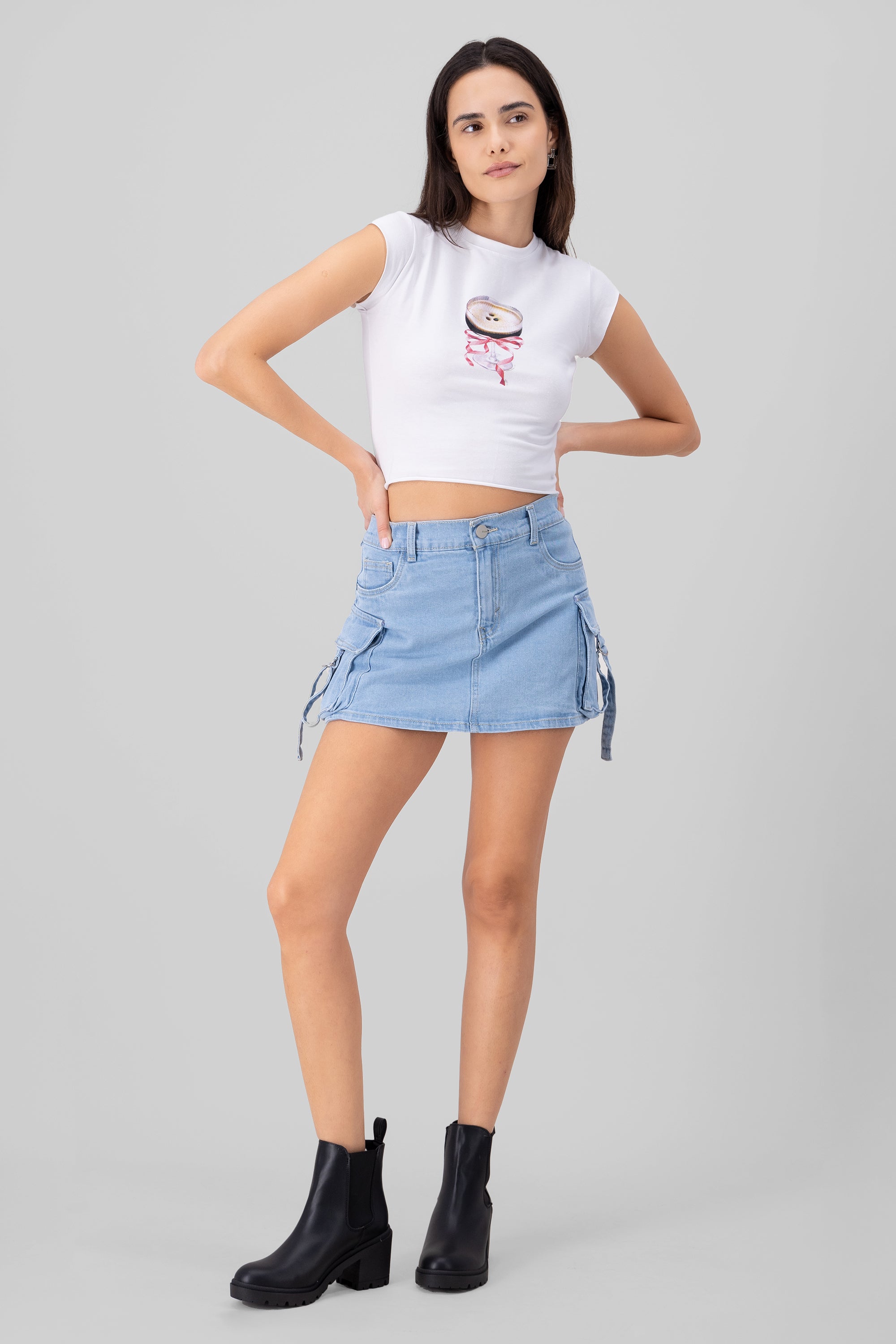 Denim Cargo Mini Skirt