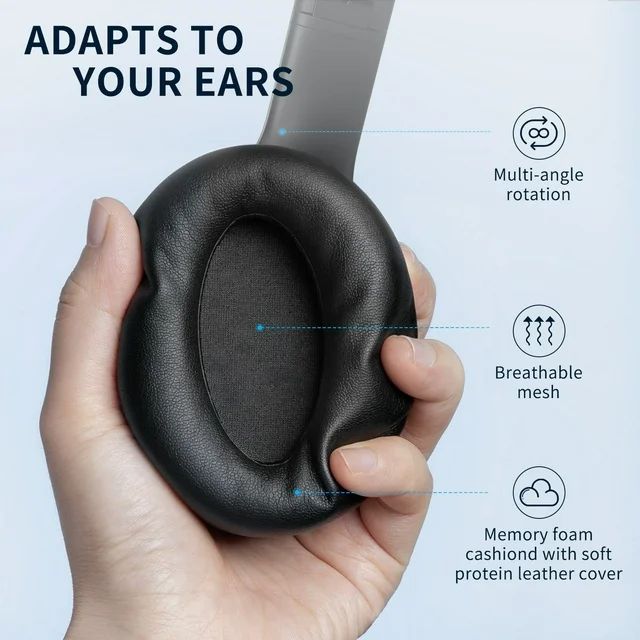 Active Noise Cancelling Headphones with Microphone Wireless Over Ear Bluetooth Headphones,Hi-Res Audio, Deep Bass, Memory Foam Ear Cups, Quick Charge , for TV, Travel, Home Office