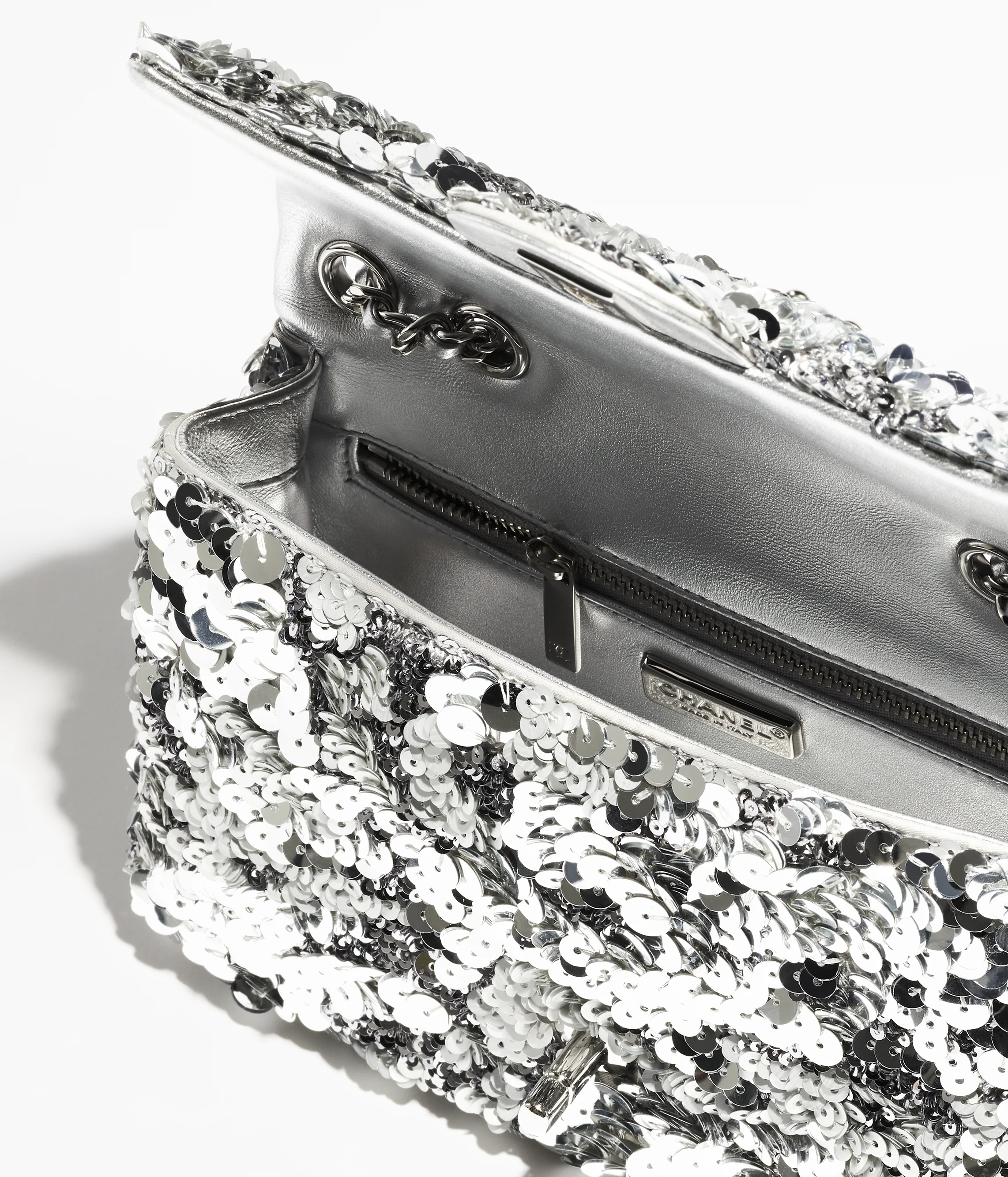 Chanel Flap Bag Sequins & Silver-Tone Metal Silver AS4561-B20410-U0888