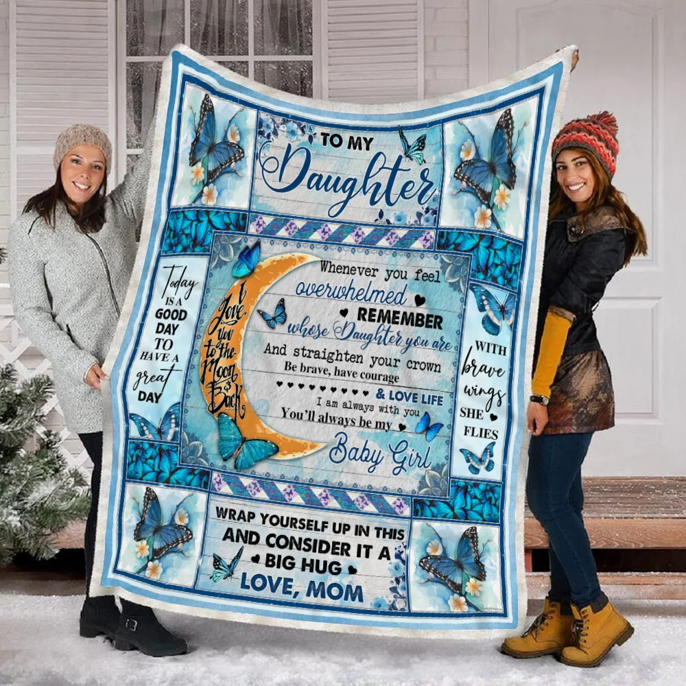 Mom To Daughter, With Brave Wings She Flies, Butterfly Sofa Throw Blanket