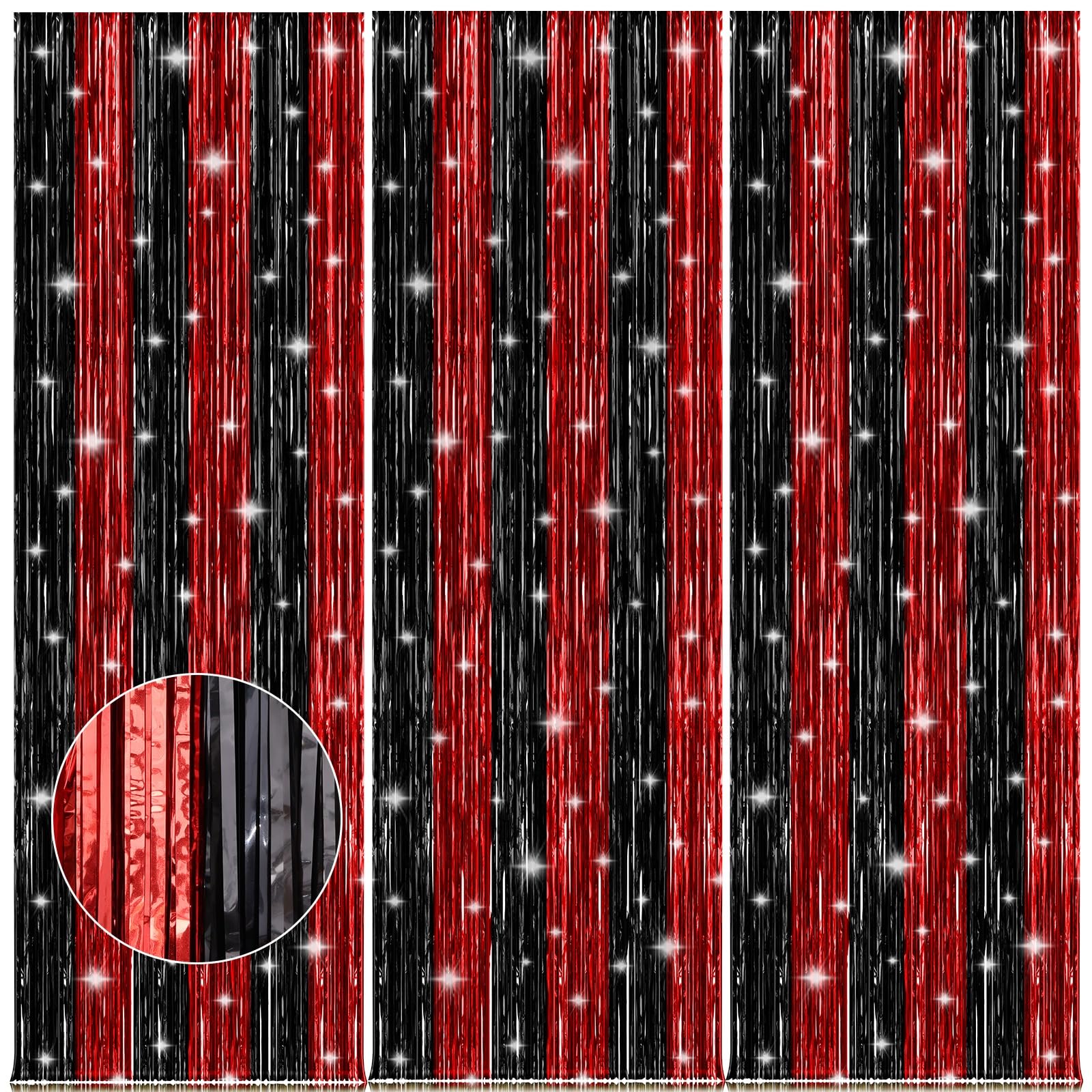 Party Streamers 3 Pack Metallic Tinsel Foil Fringe Curtains 3.2ft x 8.2ft Party Decorations