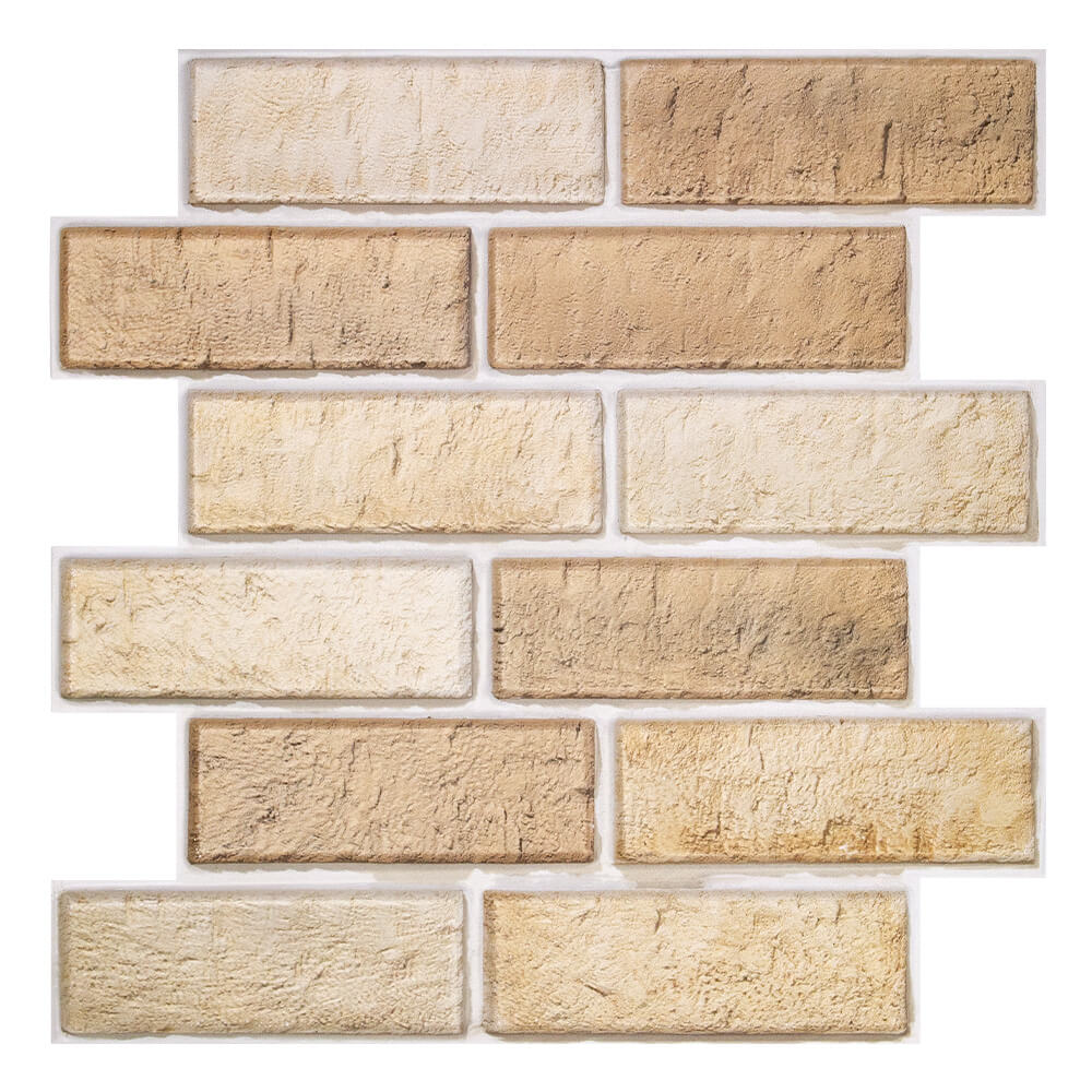 3D Tan Brick Peel and Stick Wall Tile
