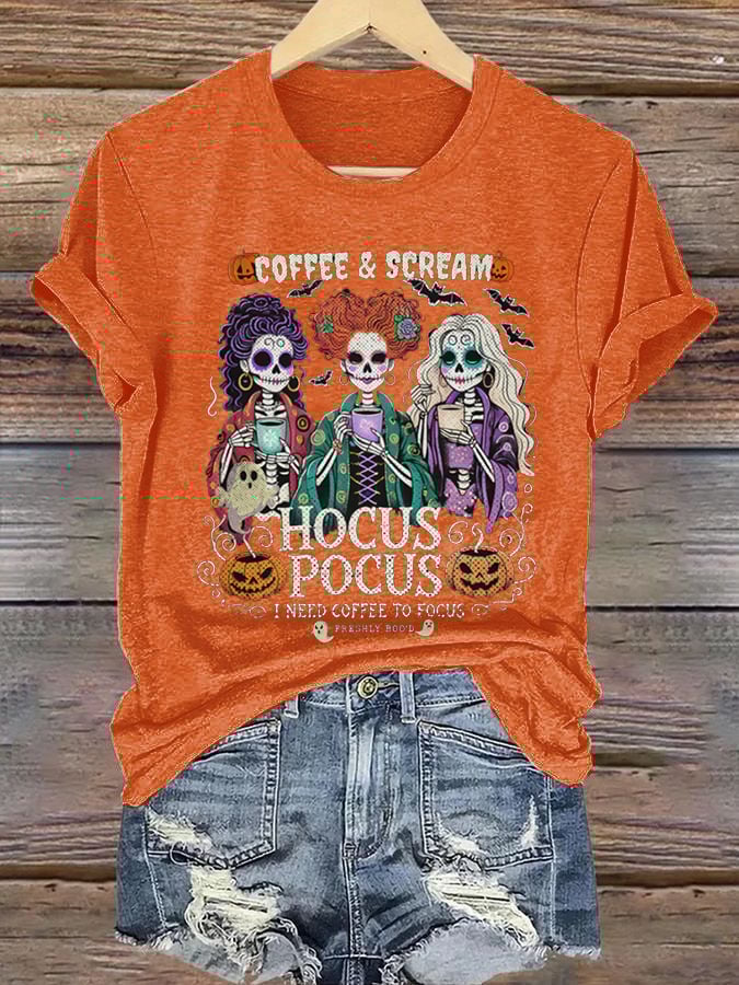 🔥Buy 3 Get 10% Off🔥Women's Casual I Need Coffee to Focus Halloween Print Short Sleeve T-Shirt