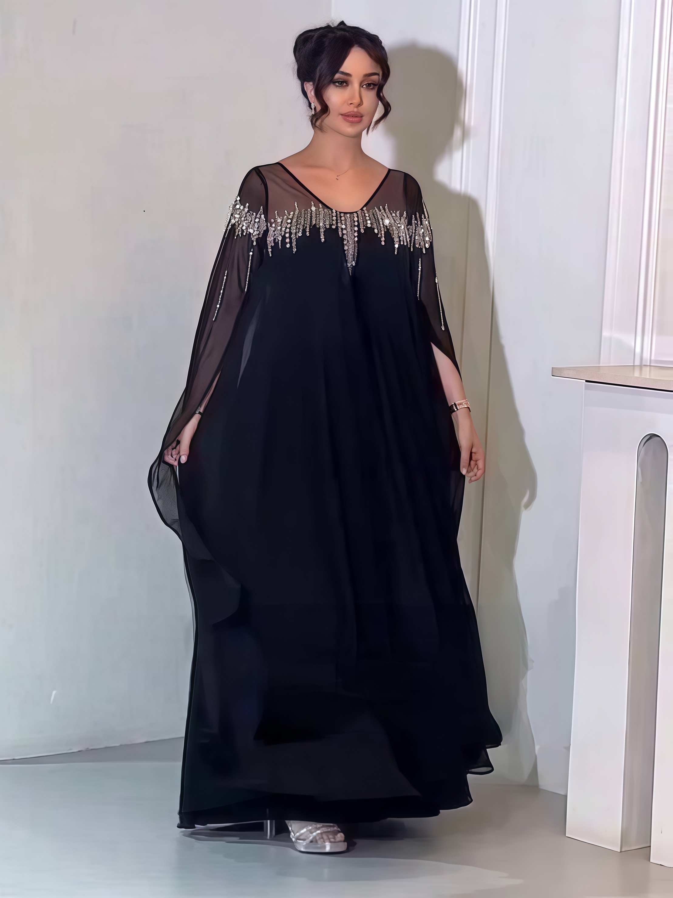 V-Neck Rhinestone Elegant Dress