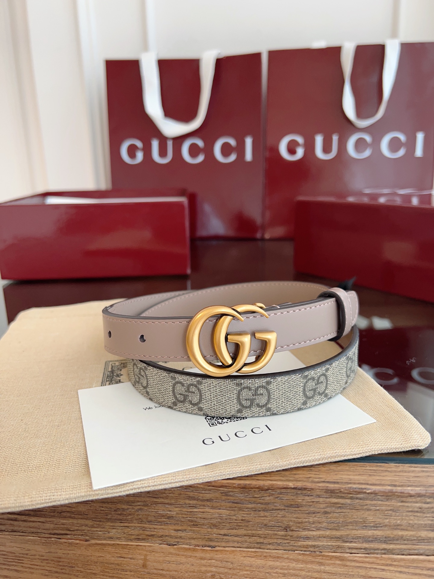 Gucci Double G steel buckle women's cowhide double-sided belt width 2.0cm