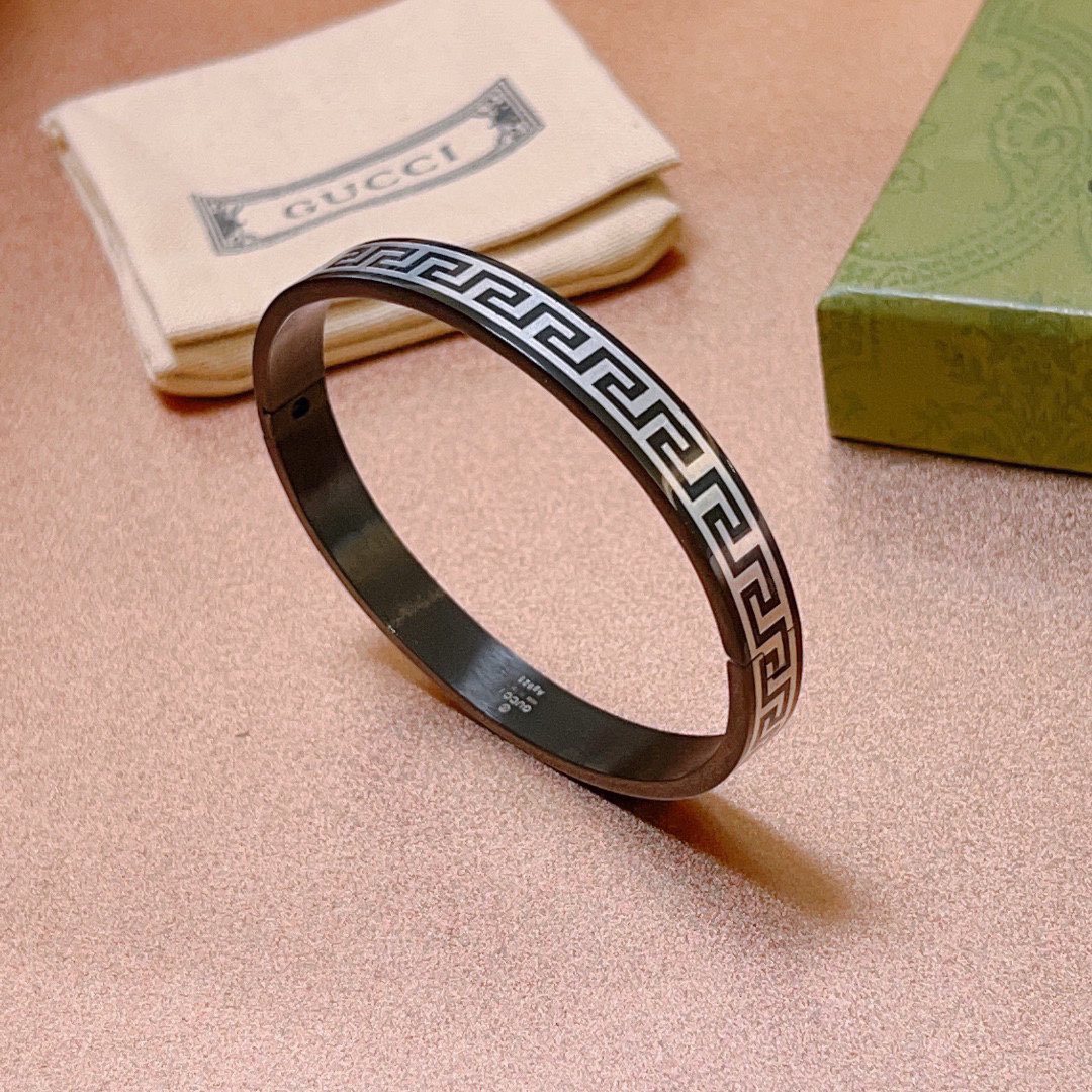 Gucci Silver Flute Black Bracelet