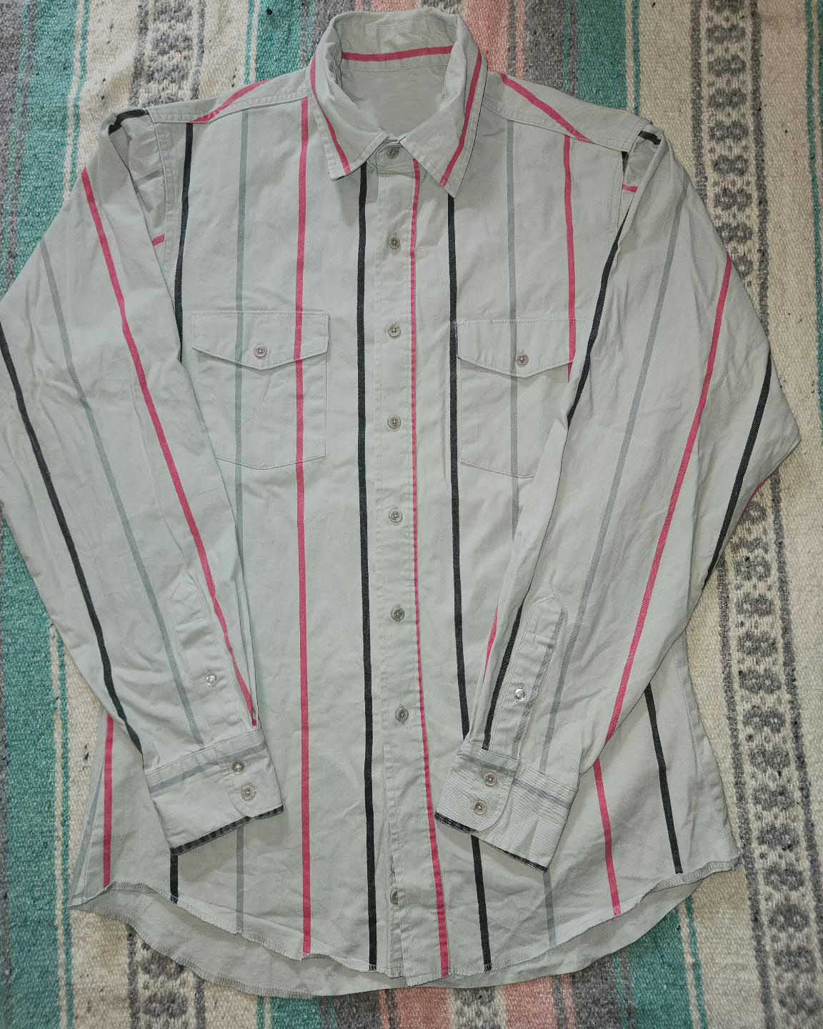 Men's Casual Vintage Gray Striped Long Sleeve Shirt