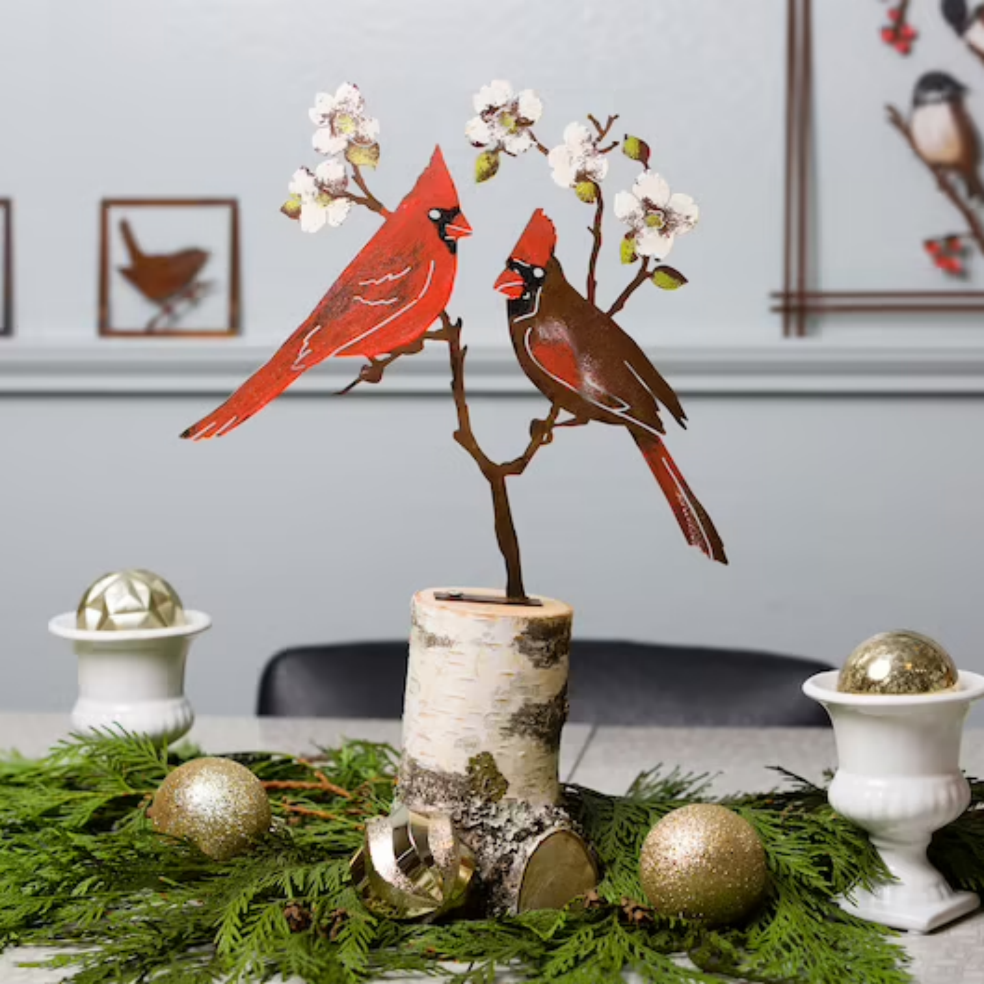 Hand painted metal bird metal garden art decoration on spring willow garden stake