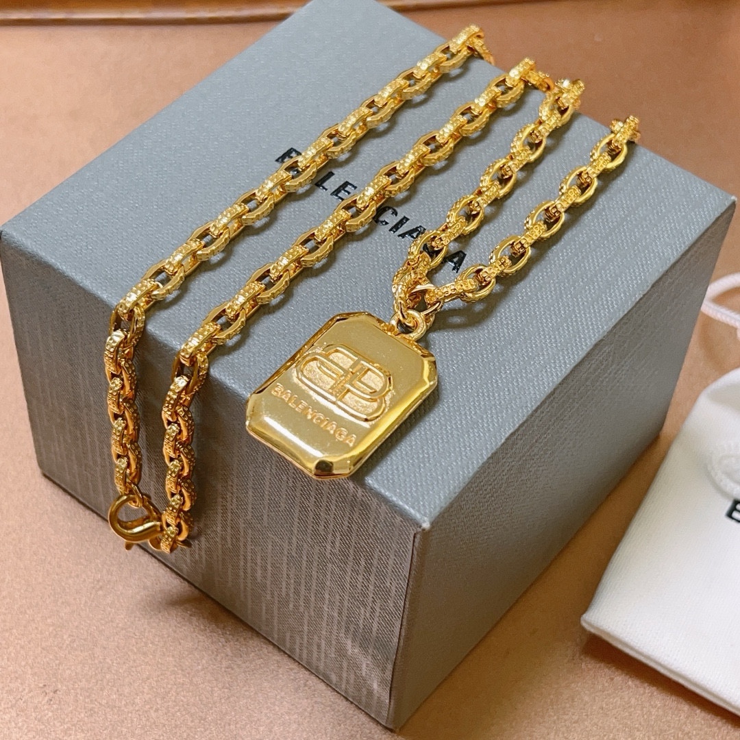 Balenciaga BB Square Chain Gold Necklace