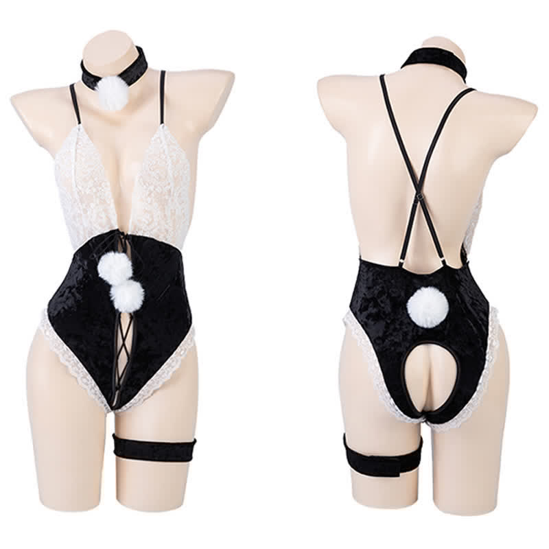 Cosplay Bunny Deep V-neck Lace Up Jumpsuit Lingerie