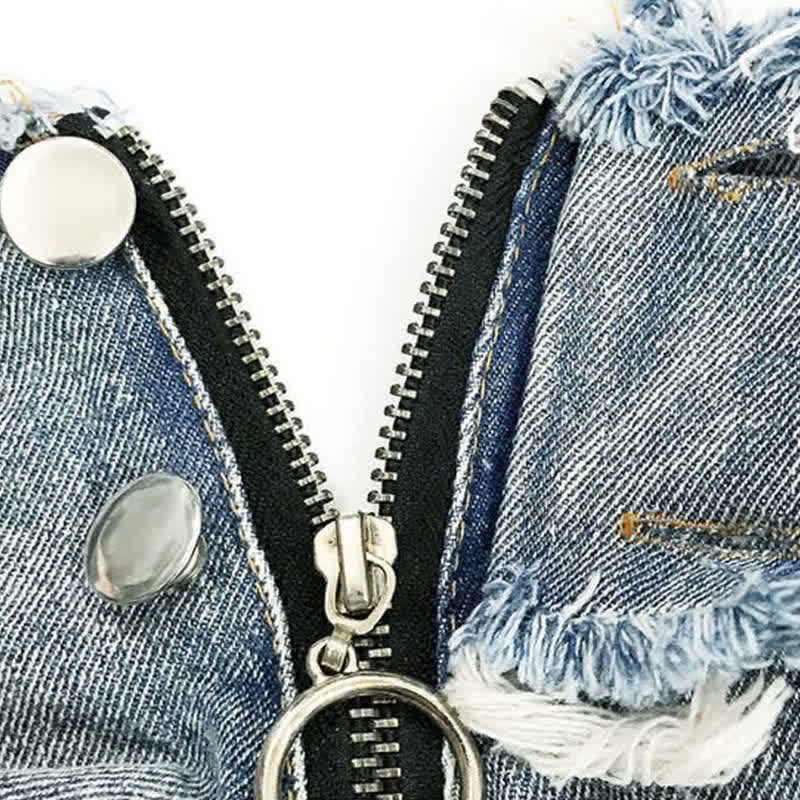 Sexy Zipper Hollow Out Denim Shorts Lingerie