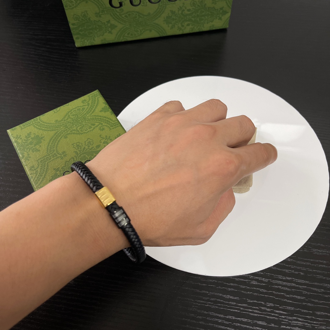 Gucci genuine leather braided gold bracelet