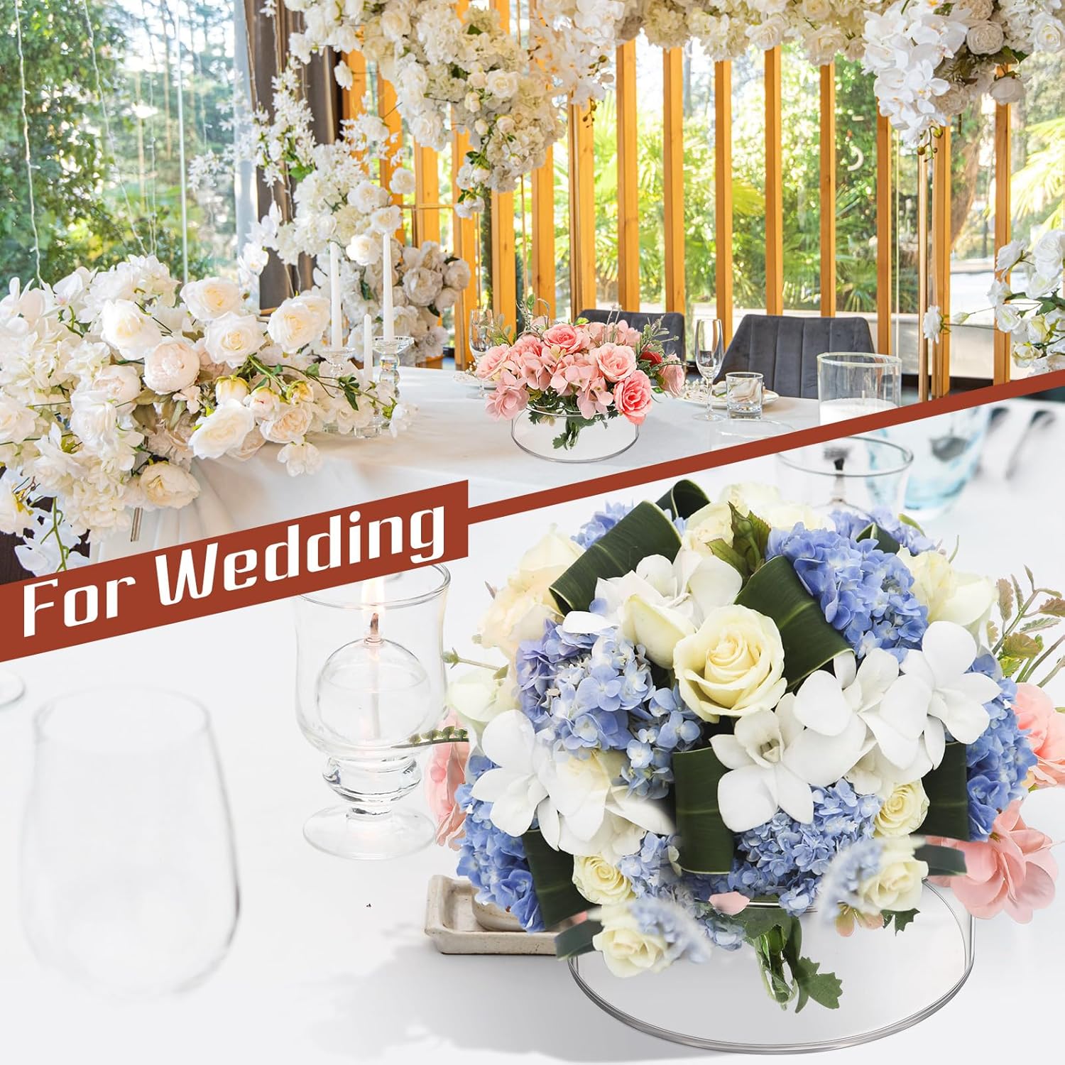 👍Last Day Promotion 60% OFF💥2-Pack 5.5 Inch Clear Round Acrylic Flower Vases with 12 Holes