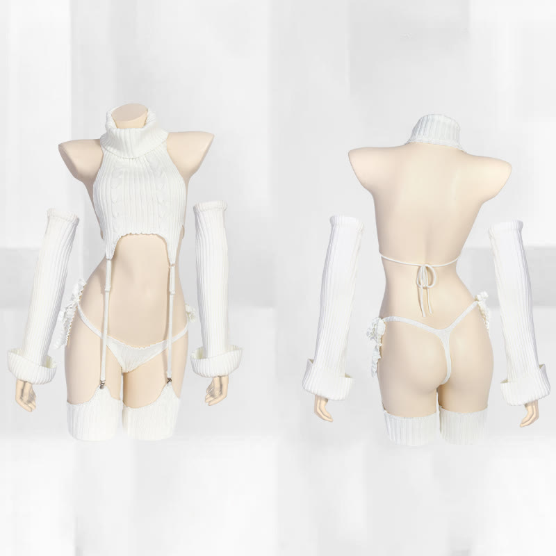 Hollow Out Backless Sweater Lingerie Set