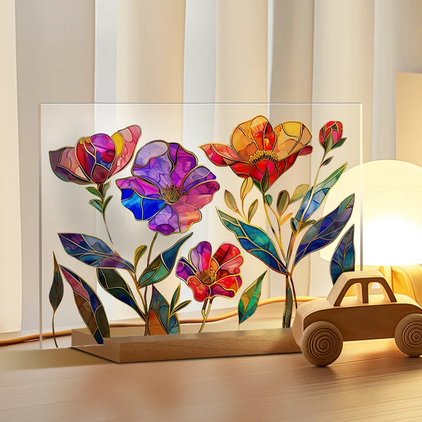 🌷🌼2024 NEW🌻🌺Painted Colorful Flower Pattern Decor With Wooden Base💖