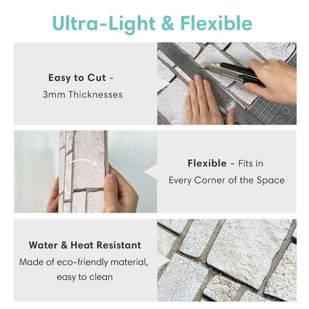 3D Faux Limestone Peel and Stick Wall Tile