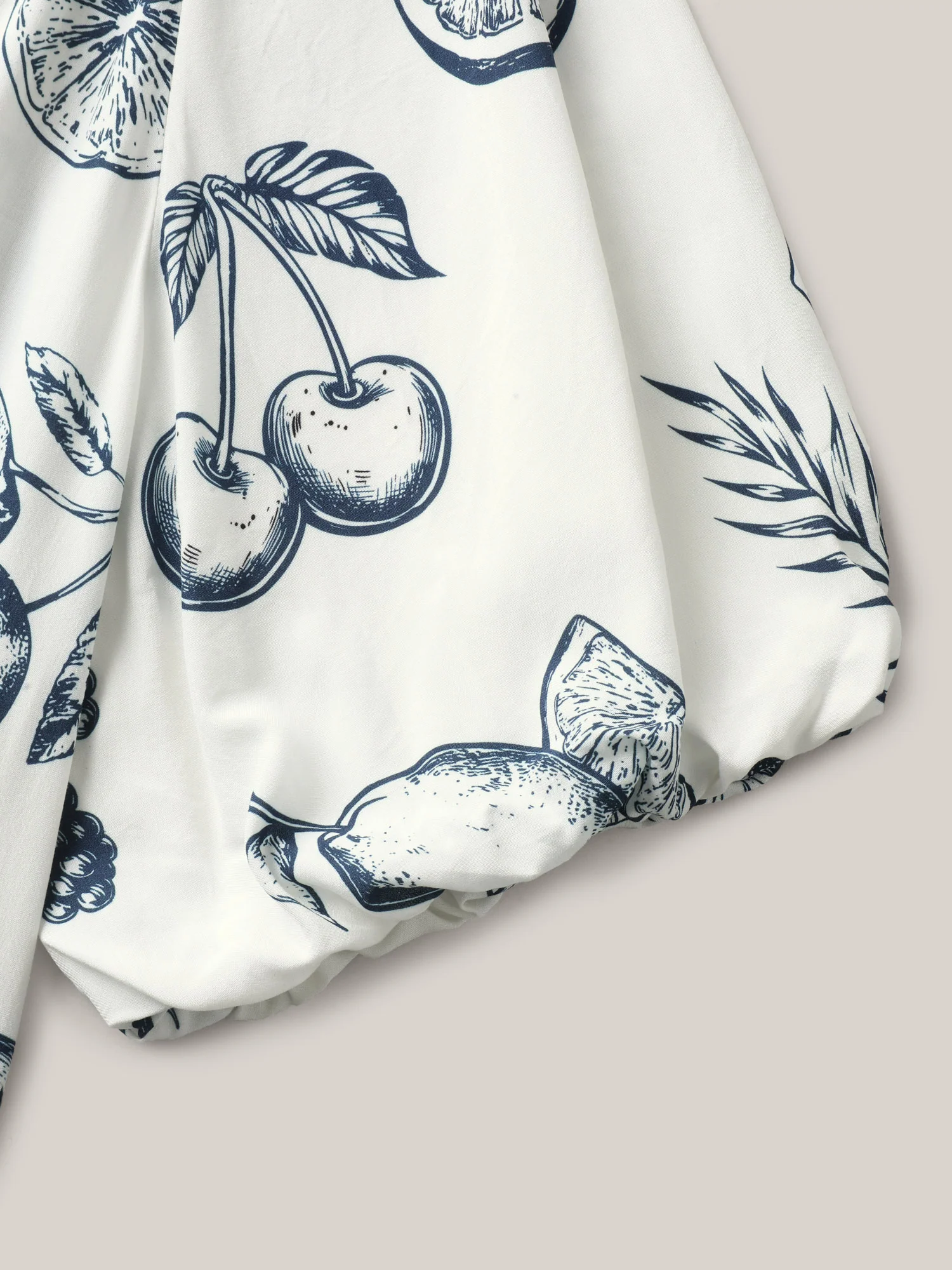 Fruity Print Bud Sleeve V-Neck Blouse