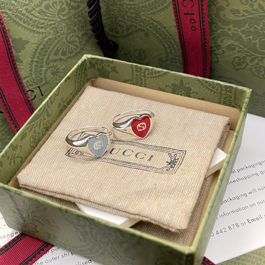 GUCCI red and blue heart enamel ring