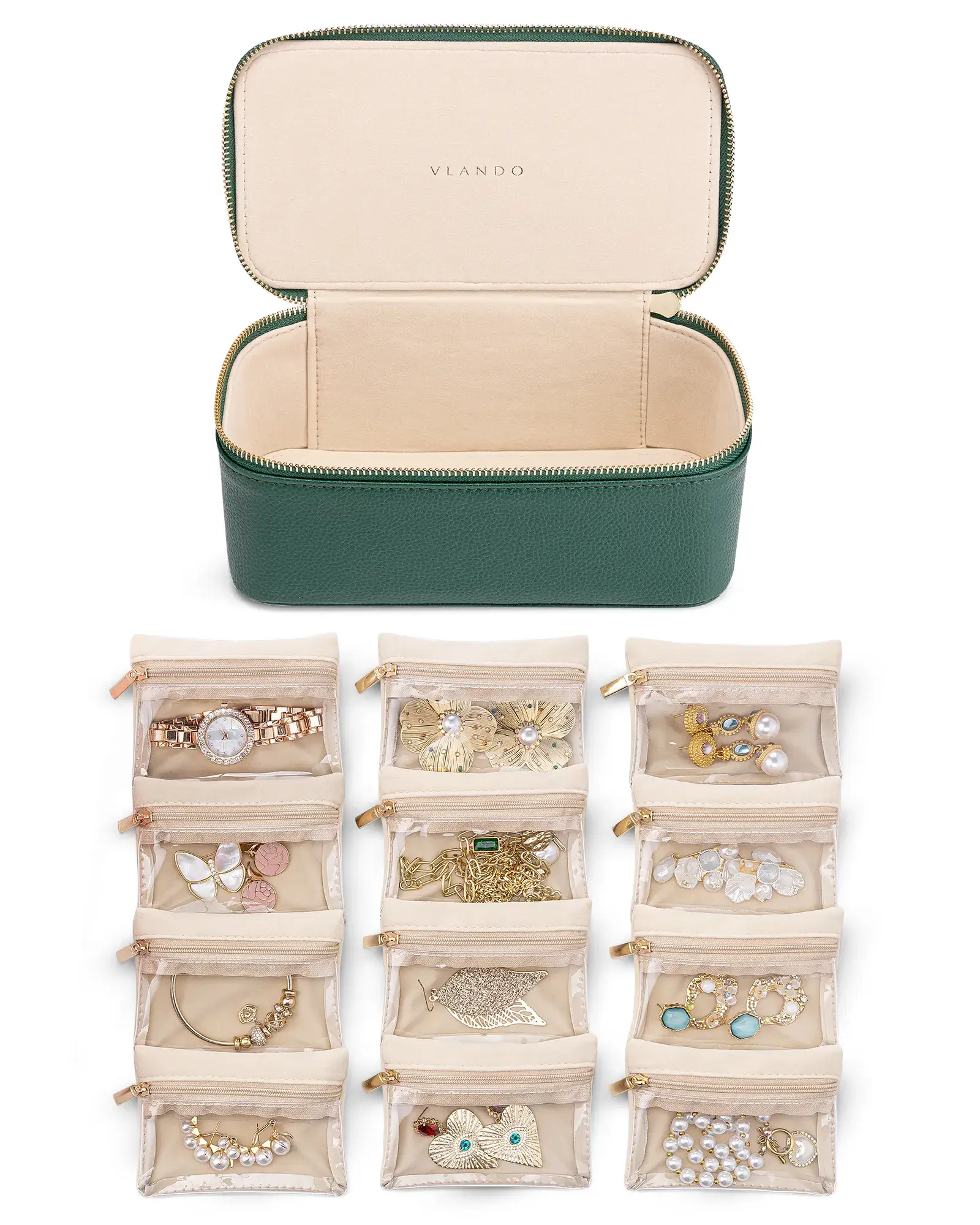 ✨2024 NEW✨Travel Storage Bags,Leather Jewelry Case for 12 Clear Velvet Bags
