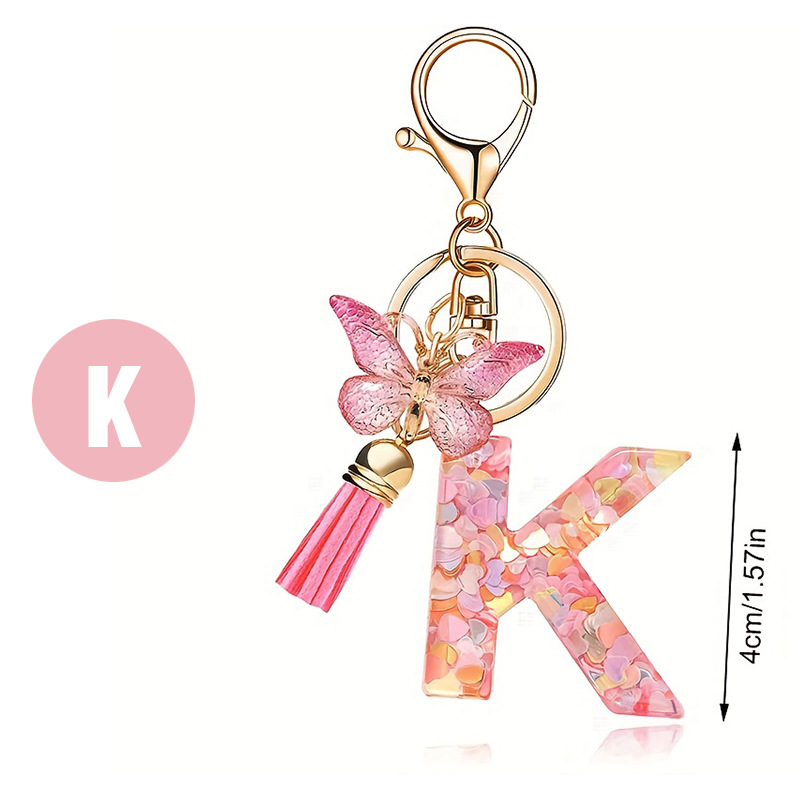 ✨✨Heart sequin butterfly letter tassel keychain(Choose your own name keychain)