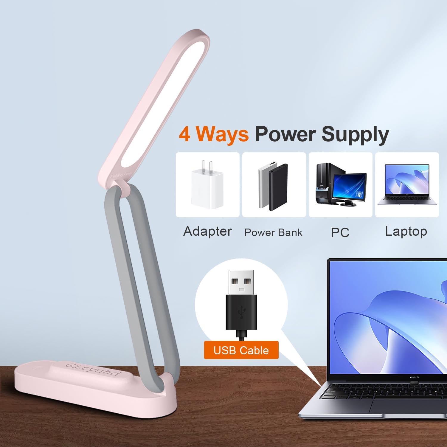 LED Desk Lamp for Office Home & Battery Operated Lamp Rechargeable Lamp Foldable & Portable Light, LED Desk Light Strip, 3 Brightness Dimmable Small Desk Lamp Wireless Reading Lamp