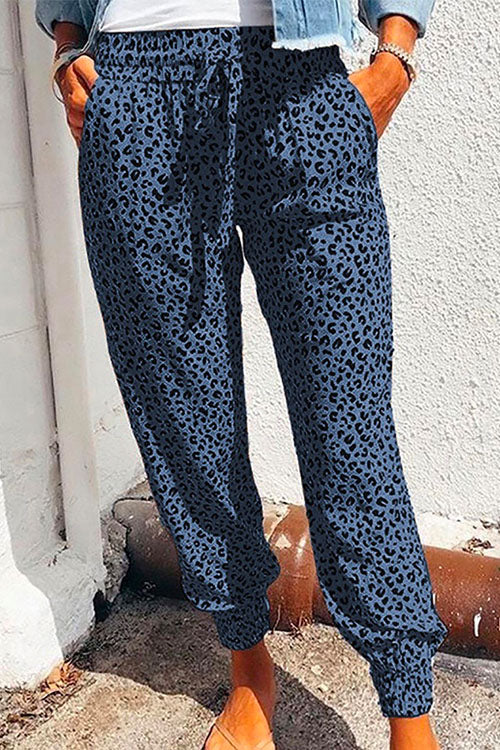 Heididress Casual Tie Waist Leopard Joggers Pants with Pockets