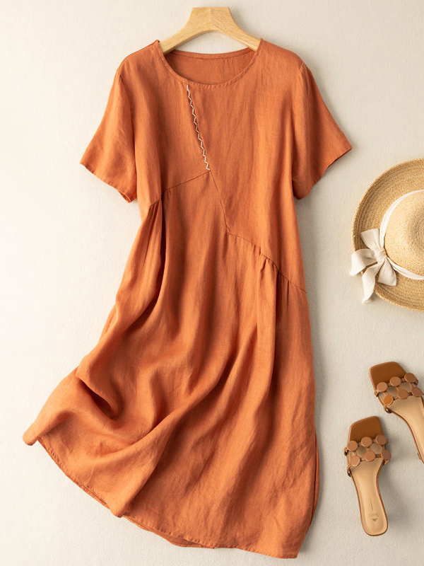 Fashion Casual Solid Color Short Sleeved Midi Dress